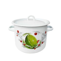 GARNEK EMALIA Z POKRYWĄ BIAŁY LIMONKA 16cm 2l