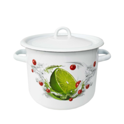 GARNEK EMALIA Z POKRYWĄ BIAŁY LIMONKA 18cm 3l