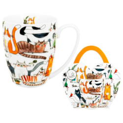 KOCI ŚWIAT LENIWE KUBEK 360ml + OPAK Z RĄCZKĄ