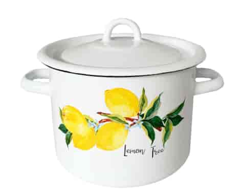 GARNEK EMALIA Z POKRYWĄ BIAŁY CYTRYNA 16cm 2l