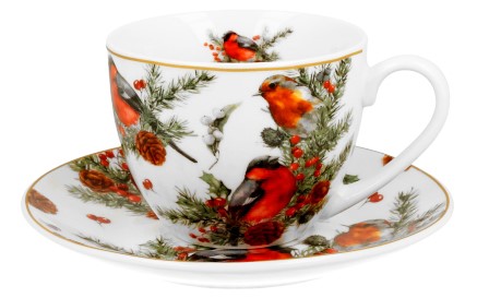 BN CHRISTMAS BIRDS FILIŻANKA ZE SPODKIEM 1+1 280ml