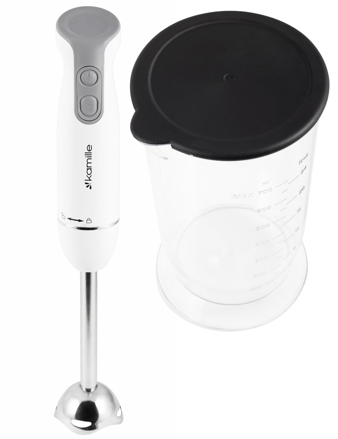 BLENDER RĘCZNY 400W + POJEMNIK 700ml KM6745 BIAŁY