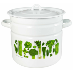 GARNEK EMALIA Z POKRYWĄ BIAŁY Z WARZYWA 26cm 12l
