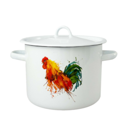 GARNEK EMALIA Z POKRYWĄ BIAŁY KOGUT 16cm 2l