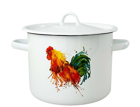 GARNEK EMALIA Z POKRYWĄ BIAŁY KOGUT 16cm 2l
