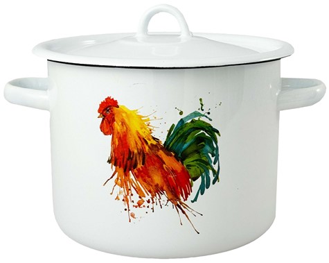 GARNEK EMALIA Z POKRYWĄ BIAŁY KOGUT 20cm 4,5l
