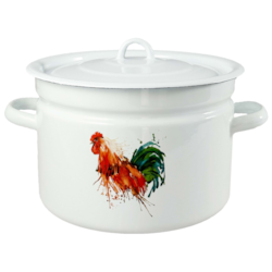 GARNEK EMALIA Z POKRYWĄ BIAŁY KOGUT 26cm  9l