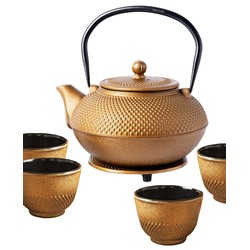 GIFT CZAJNIK ŻELIWNY Z CZARKAMI 0,8L 4EL GOLD