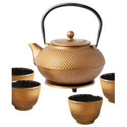 GIFT CZAJNIK ŻELIWNY Z CZARKAMI 0,8L 4EL GOLD