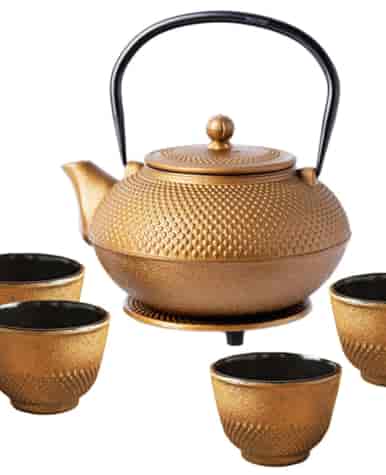 GIFT CZAJNIK ŻELIWNY Z CZARKAMI 0,8L 4EL GOLD