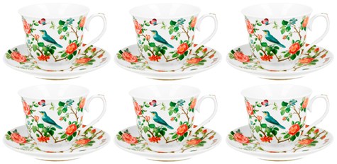 PTAKI NA GAŁĘZI KOMPLET FILIŻANEK 6+6 250ml