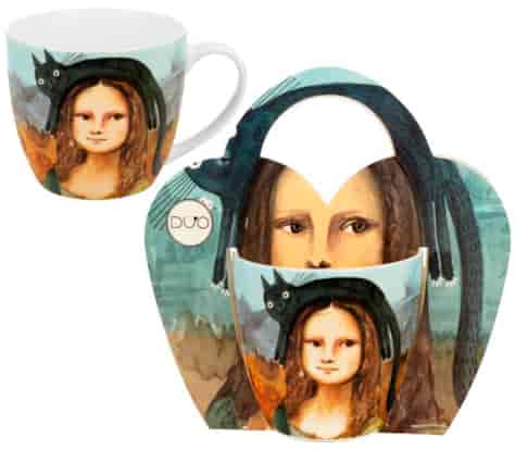 KOCI ŚWIAT MONA LISA KUBEK 460ml + OPAK Z RĄCZKĄ