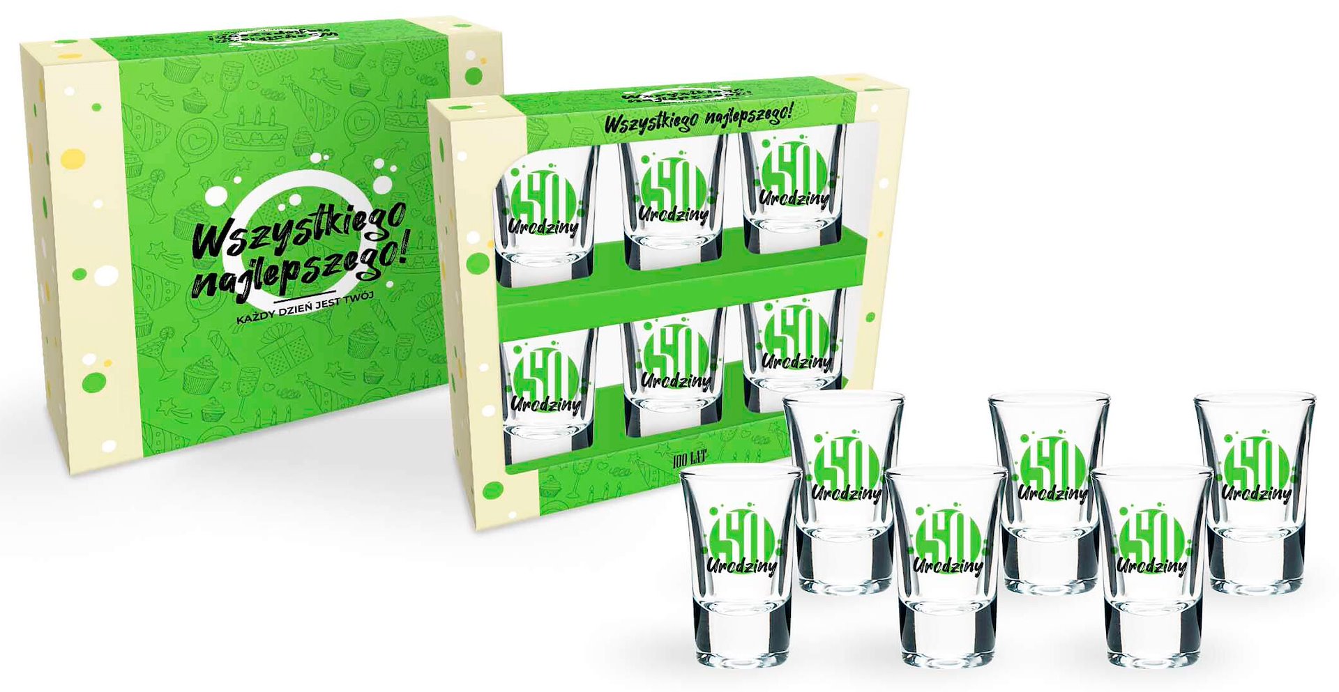 HAPPY DAY GREEN KIELISZKI KOMPLET 6SZT 35ml 50...