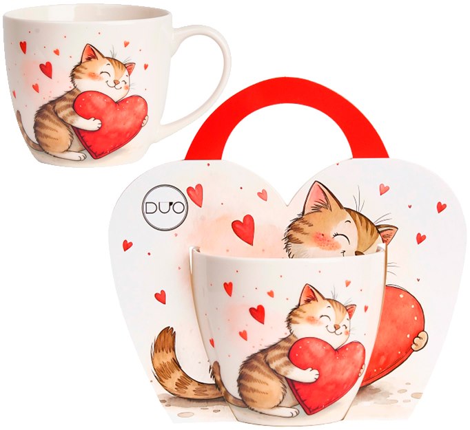 KOT Z ZABAWKĄ KUBEK 460ml + OPAKOWANIE Z RĄCZKĄ