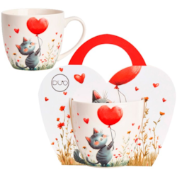 KOT Z BALONEM KUBEK 460ml + OPAKOWANIE Z RĄCZKĄ