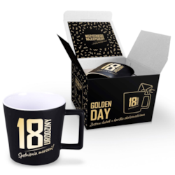GOLDEN DAY KUBEK 350ml + KARTKA - 18 URODZINY