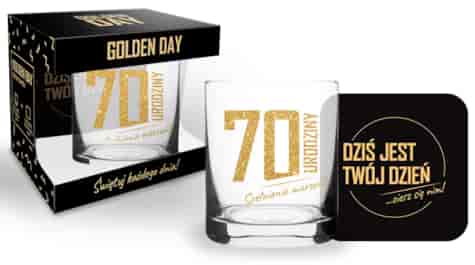 GOLDEN DAY SZKLANKA 300ml + PODKŁADK - 70 URODZINY