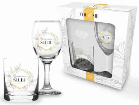 YOU AND ME ŚLUB KIELISZEK 200ml SZKLANKA 220ml 2EL