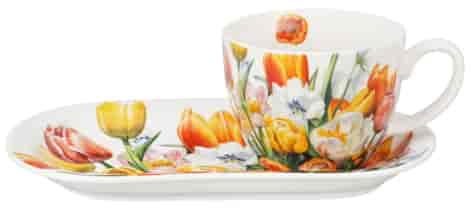 TULIPANY FILIŻANKA ZE SPODKIEM 1+1 450ml ŚNIADANIE