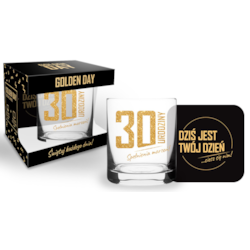 GOLDEN DAY SZKLANKA 300ml + PODKŁADK - 30 URODZINY