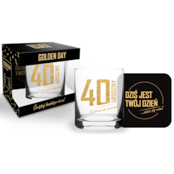 GOLDEN DAY SZKLANKA 300ml + PODKŁADK - 40 URODZINY